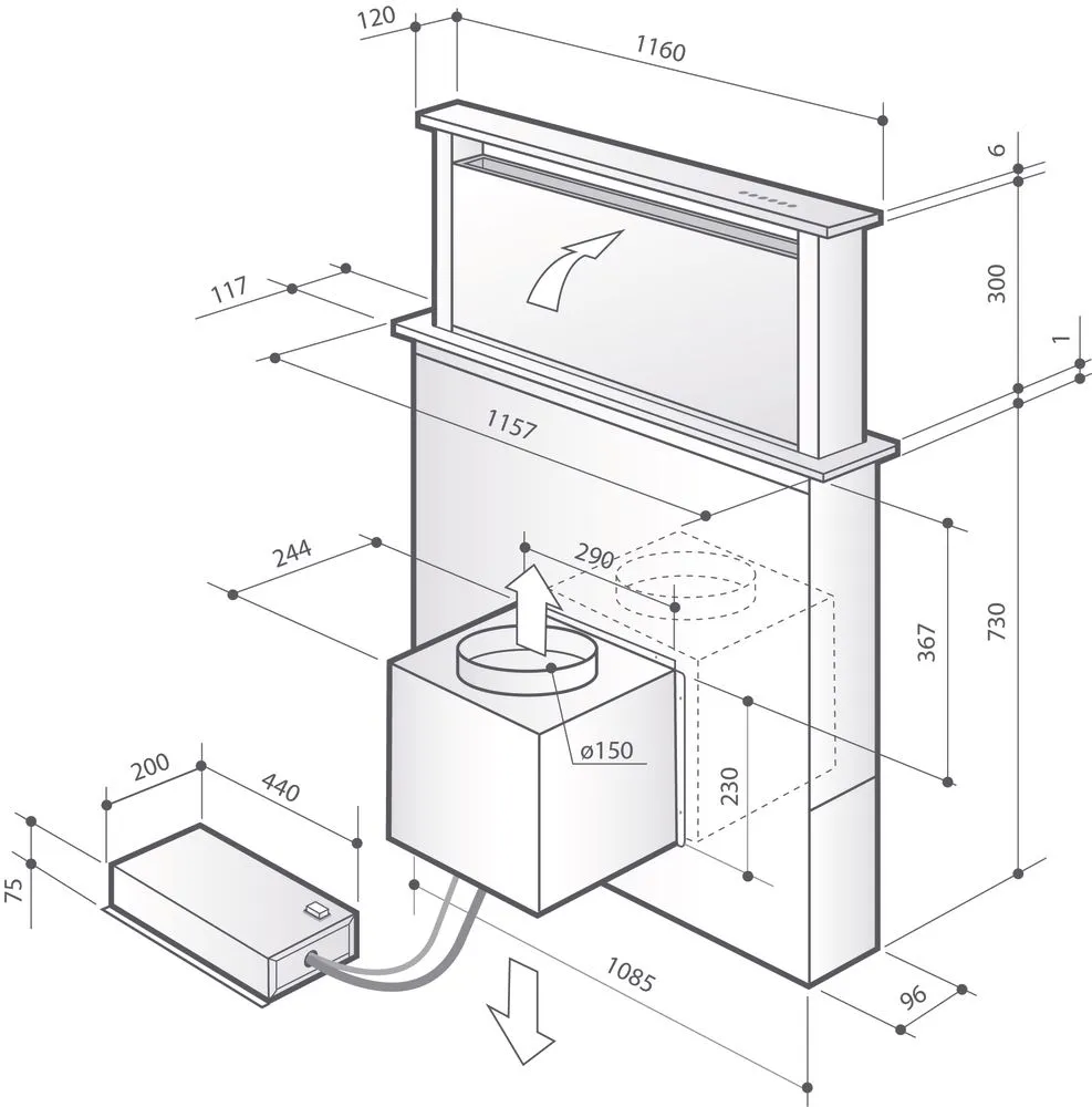 Image DOWNDRAFT HOOD DHD7261B 120 cm
