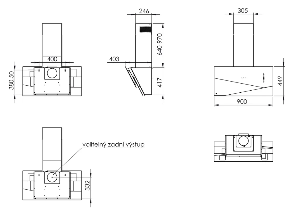 Image Trio Black Inox angled chimney hood (CDP9001CI)