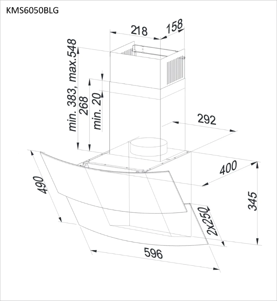 Image ANGLED CHIMNEY HOOD KMS6050BLG