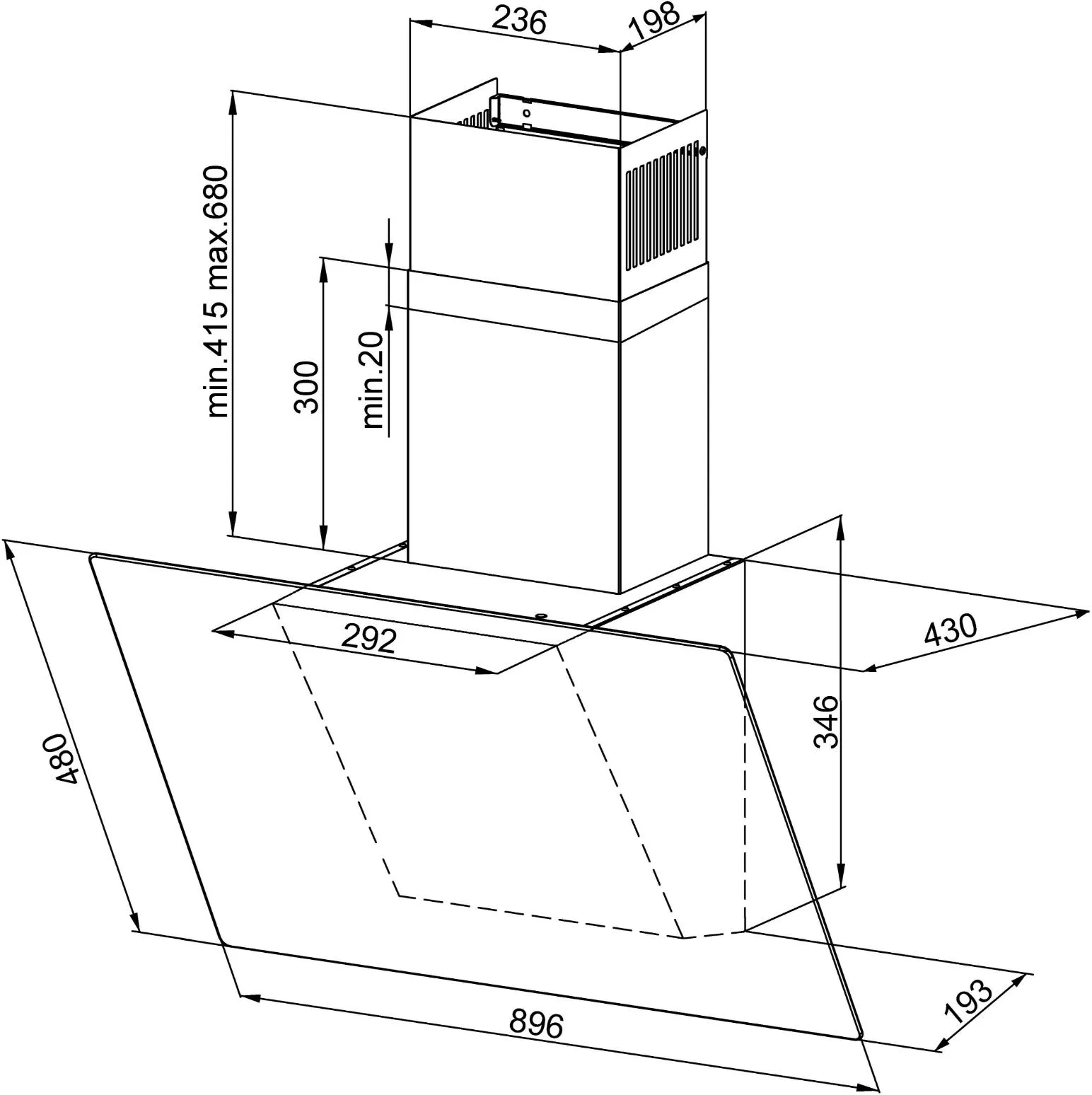 Image ANGLED CHIMNEY HOOD KMS9040BLG
