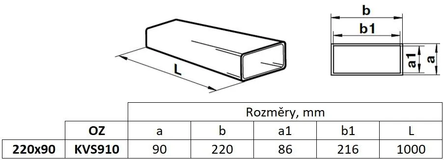 Image Flat channel 220x90 mm, length 1.0 m, white