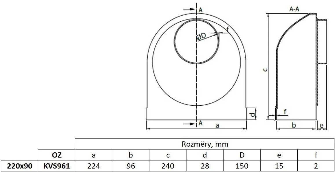 Image Connecting elbow, reduction, channel flat 220x90/fi 150 mm, white