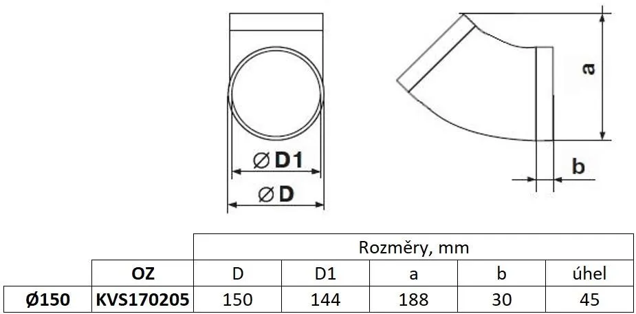 Image Round elbow fi 150 mm, 45°, white