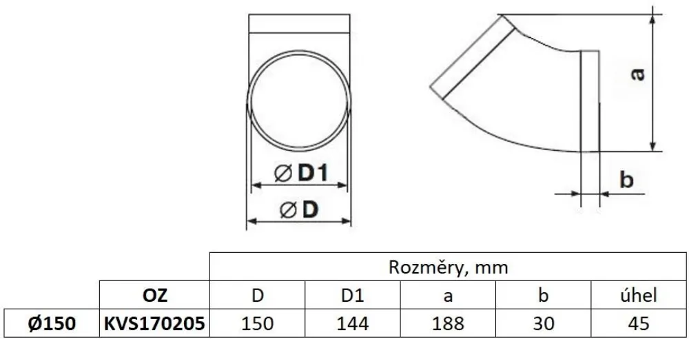 Image Round elbow fi 150 mm, 45°, white