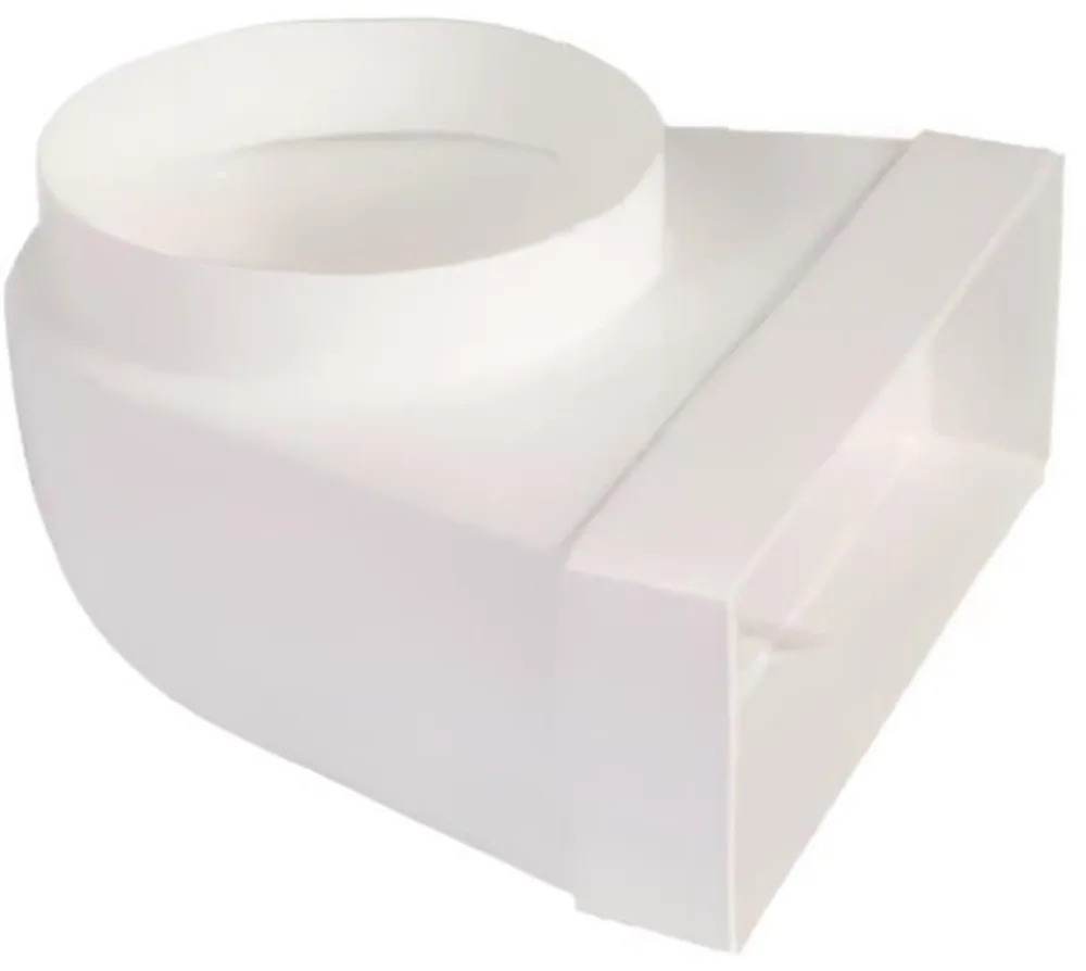 Connecting elbow, reduction, channel flat 220x90/fi 150 mm, white