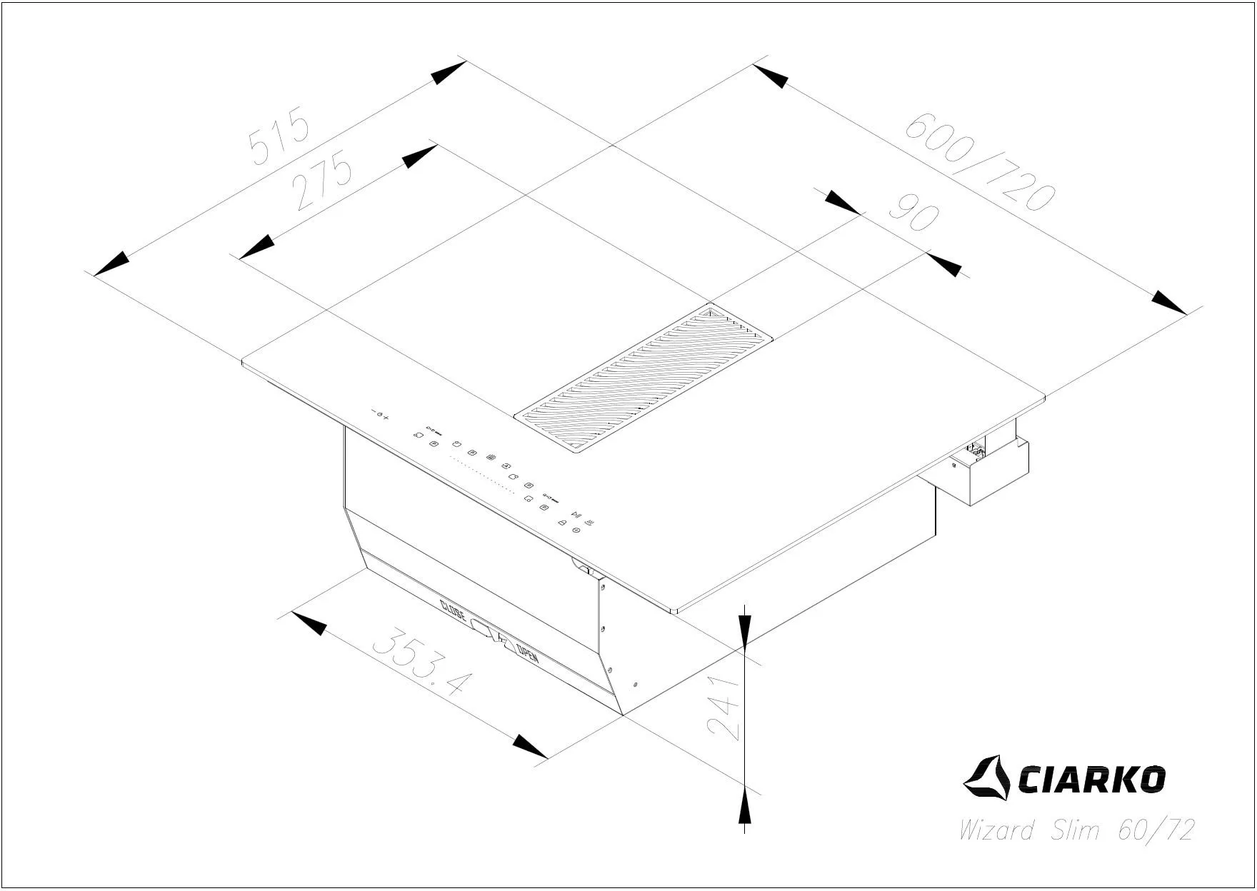Image INDUCTION HOB WITH INTEGRATED EXTRACTOR WIZARD SLIM 72 CDB7201C