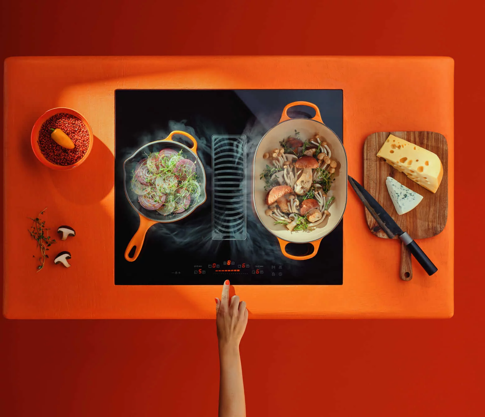 Image INDUCTION HOB WITH INTEGRATED EXTRACTOR WIZARD SLIM 72 CDB7201C