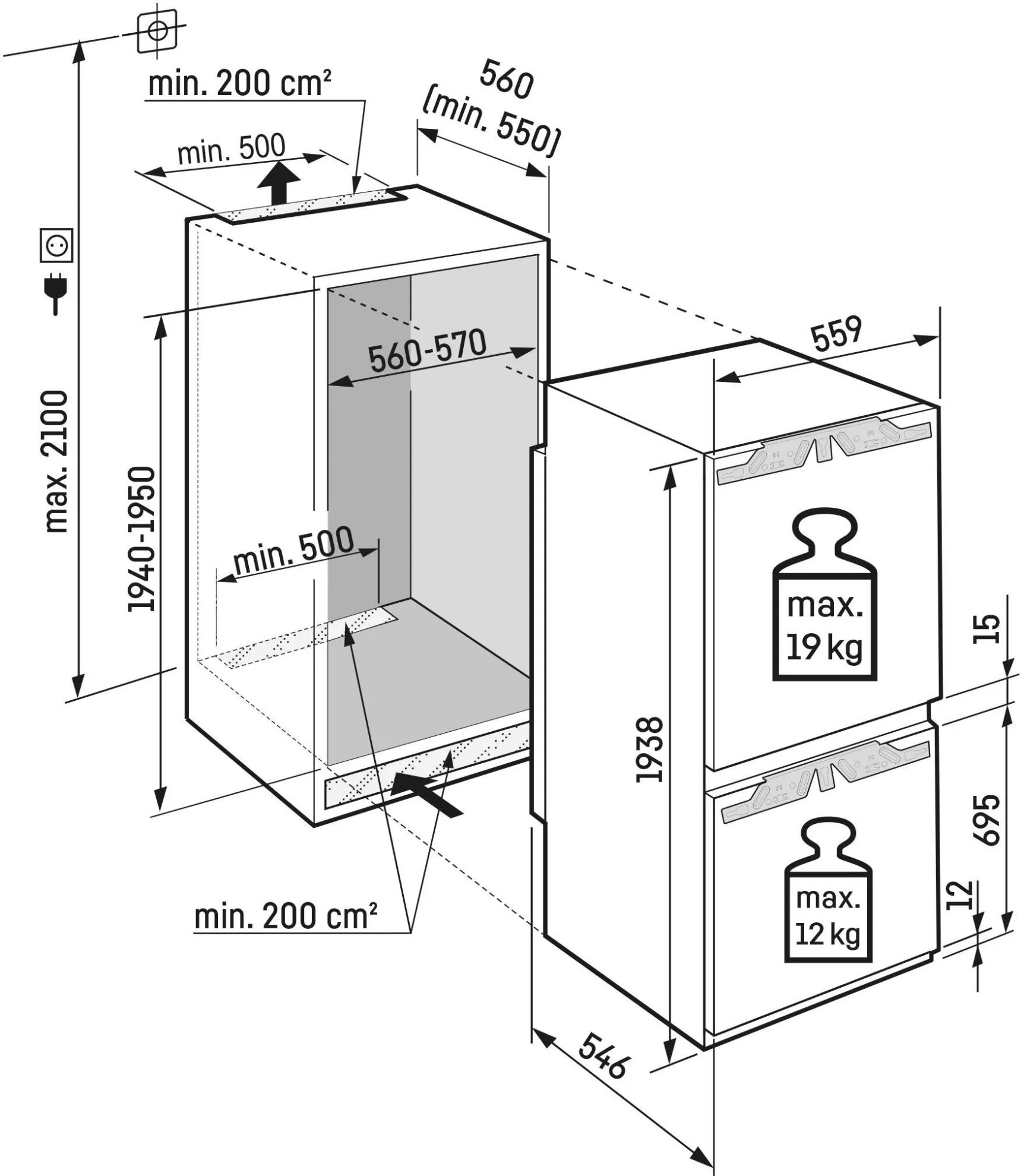 Image BUILT-IN COMBINED REFRIGERATOR ICBNc 5623