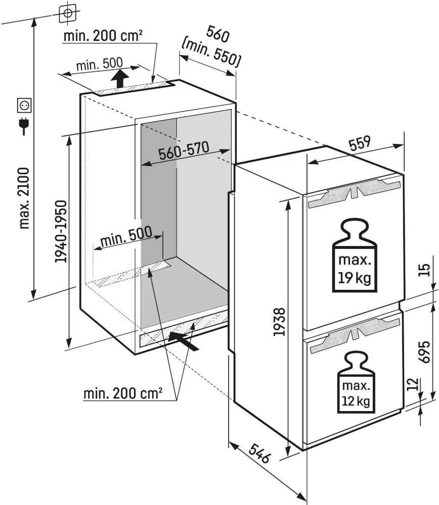 Image BUILT-IN COMBINED REFRIGERATOR ICBNc 5623