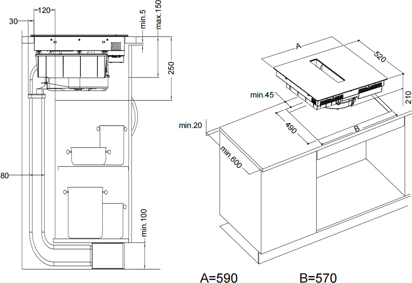 Image Induction hob with integrated extractor hood KHI6000B