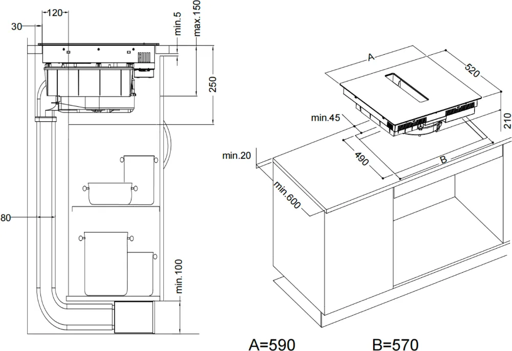 Image Induction hob with integrated extractor hood KHI6000B