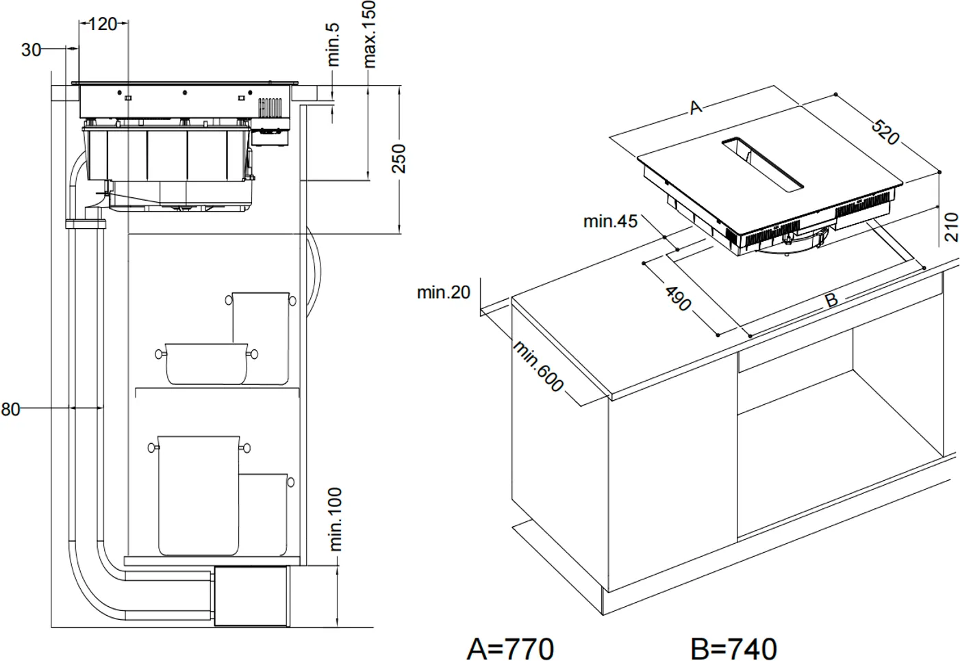 Image Induction hob with integrated extractor hood KHI8000B