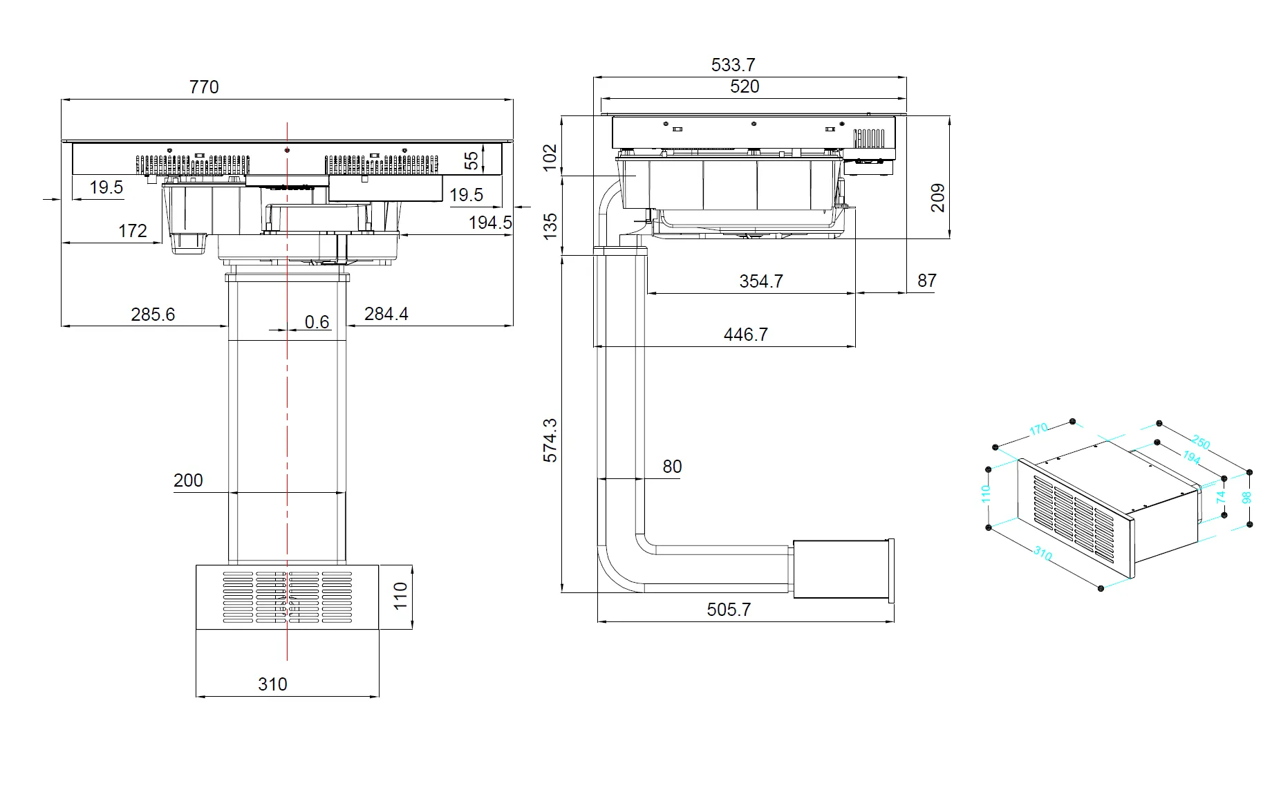 Image Induction hob with integrated extractor hood KHI8000B