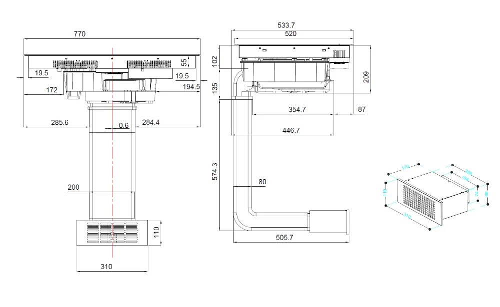 Image Induction hob with integrated extractor hood KHI8000B