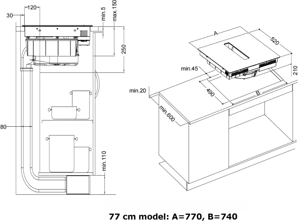 Image Induction hob with integrated extractor hood KHI8000B