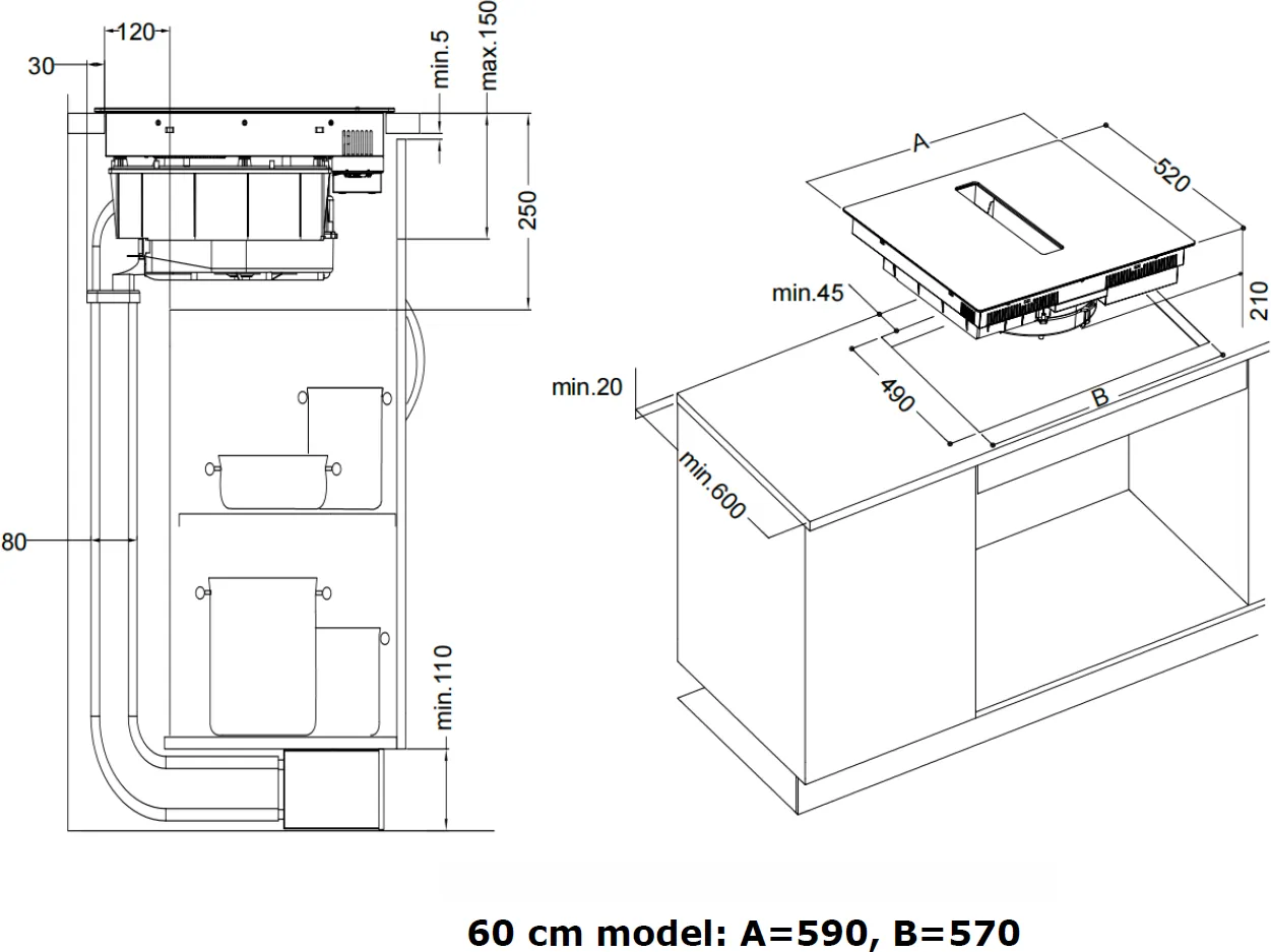 Image Induction hob with integrated extractor hood KHI6000B