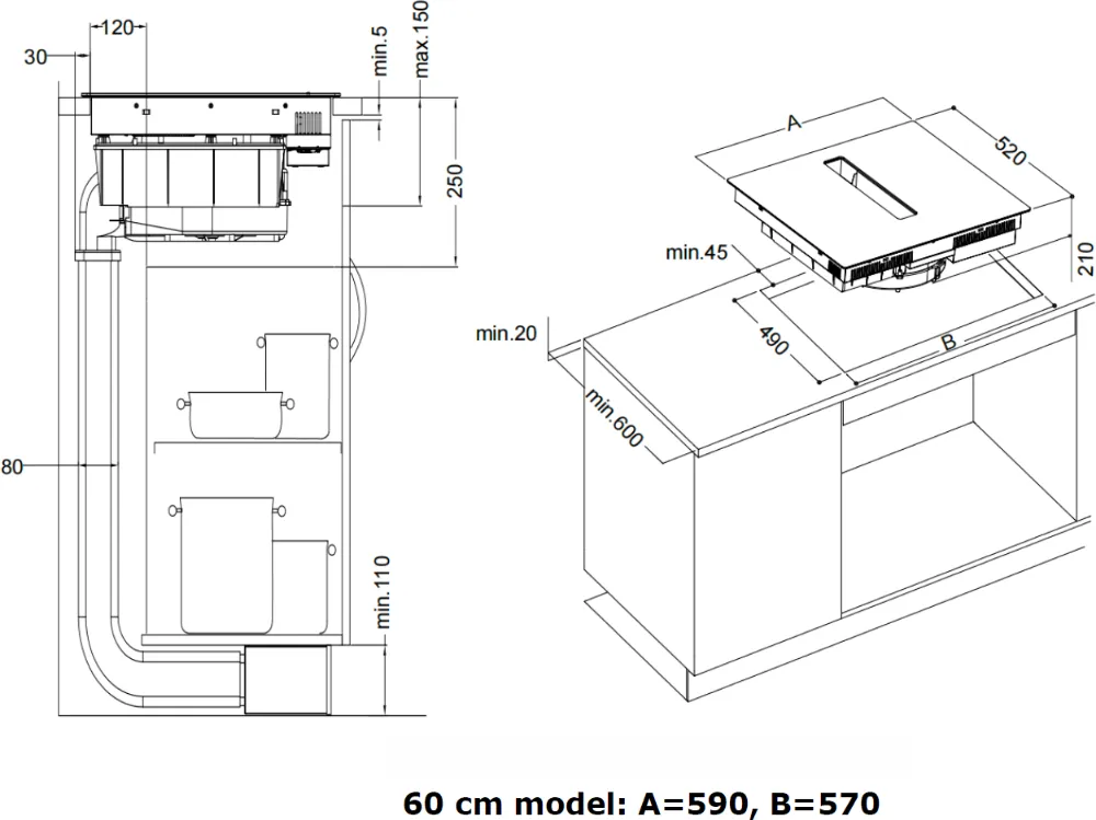 Image Induction hob with integrated extractor hood KHI6000B